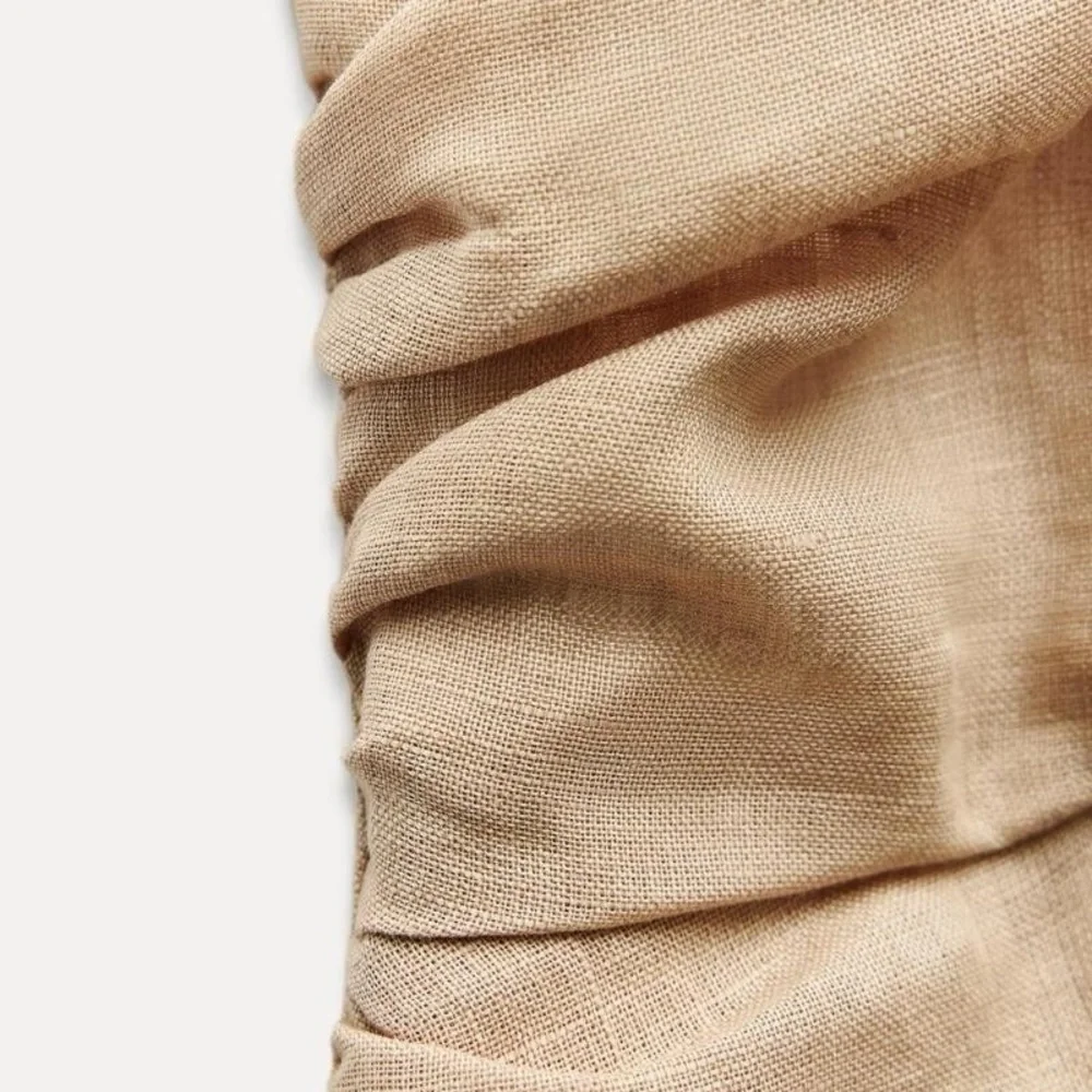 NWT. Zara Beige 100% Linen Sleeveless Halter Vest Jumpsuit. Size S.